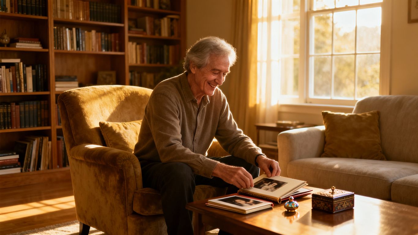Elderly person decluttering a safe, comfortable home.