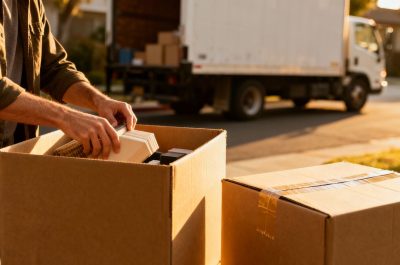 Packing boxes and moving truck for a stress-free move.
