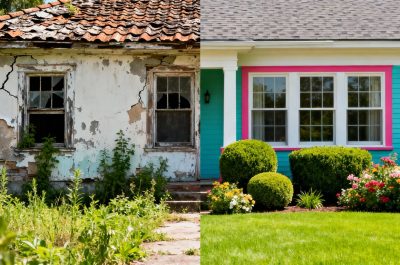 Before and after of a whole house renovation.